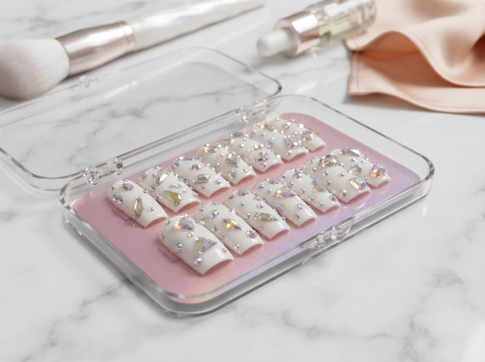 Rhinestone xxl tapered square press ons